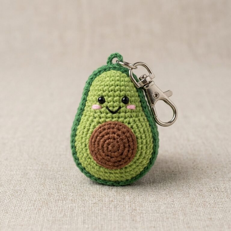 Finished cute crochet keychain avocado ready to use