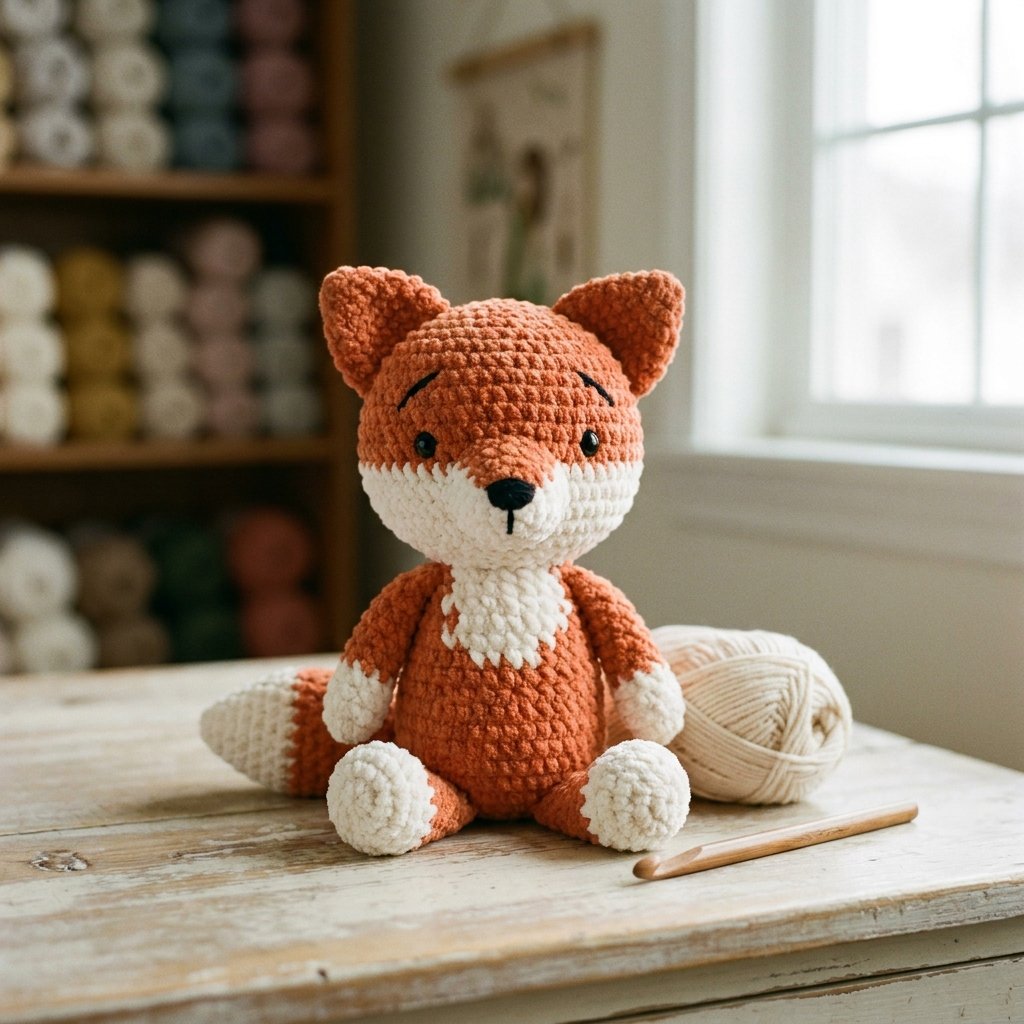 amigurumi fox free pattern - finished crochet fox plush