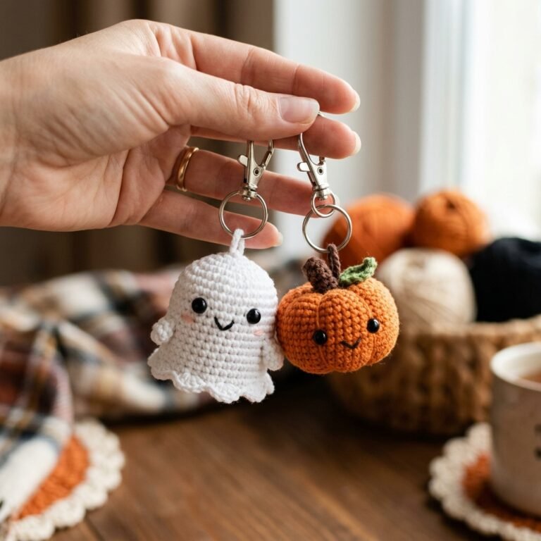 Materials and tools for crochet keychain pattern