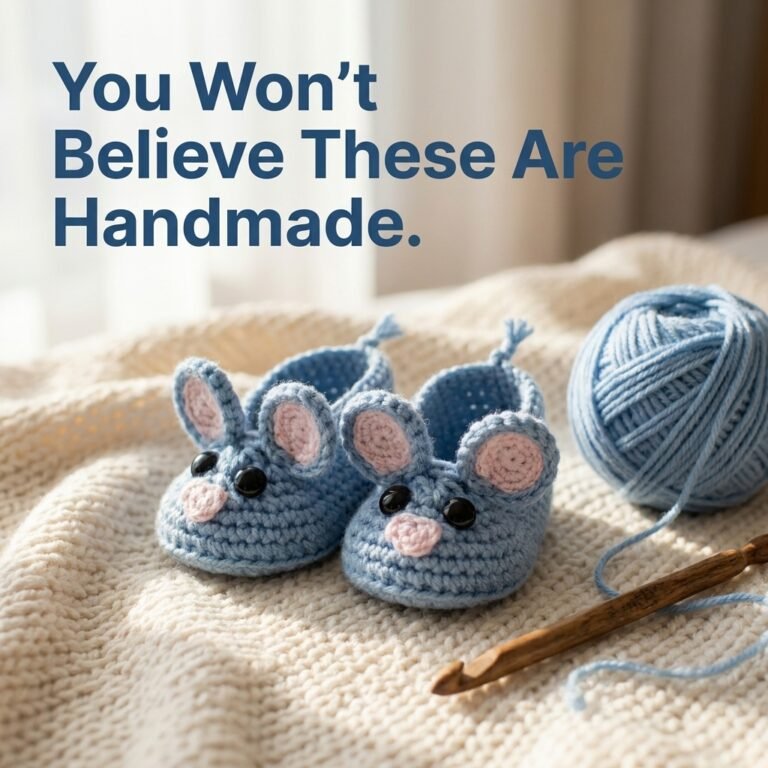 Crochet baby boots pattern free finished bunny booties in blue yarn
