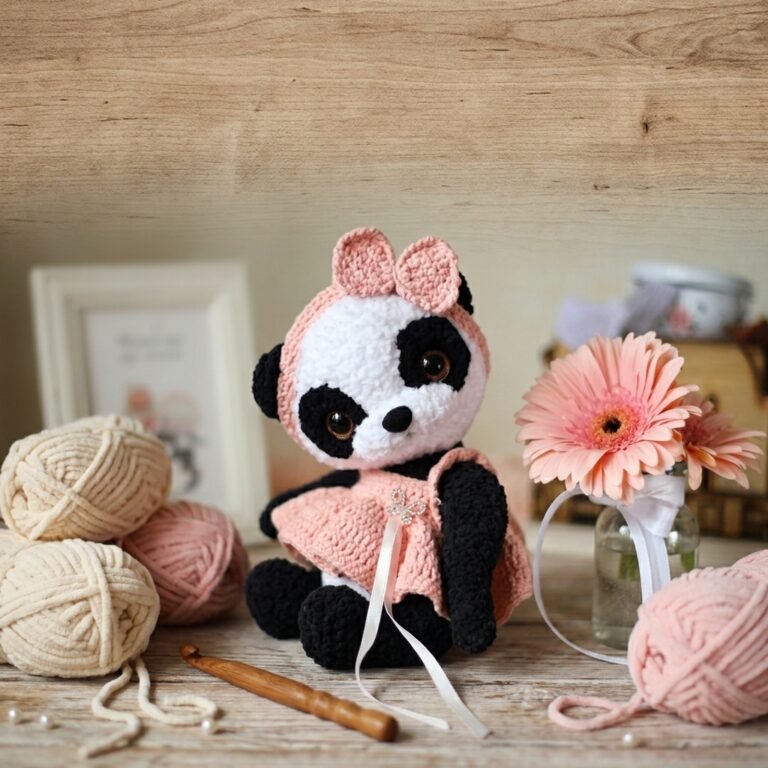 Crochet baby gifts free pattern - handmade panda amigurumi with headband