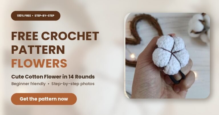 Free crochet pattern flowers: white crochet cotton flower held in hand