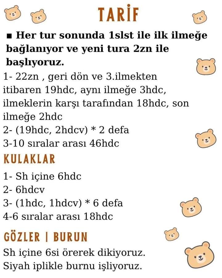 Turkish version of the free crochet bags free patterns tarif: body, ears, eyes and nose