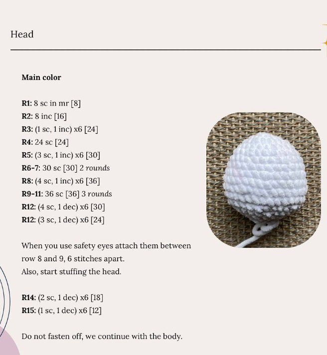 Head instructions rounds 1 to 15 of the crochet baby gifts free pattern duck plushie