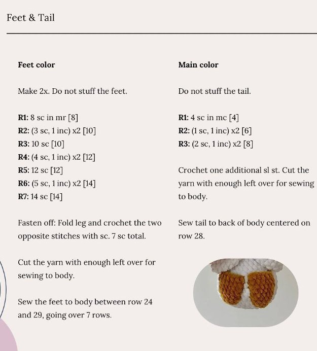 Feet and tail instructions for the crochet baby gifts free pattern baby duck plushie