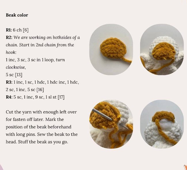 Beak instructions with sewing photos for the crochet baby gifts free pattern duck