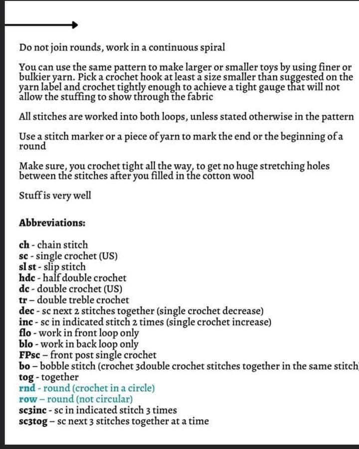 Pattern notes and abbreviations