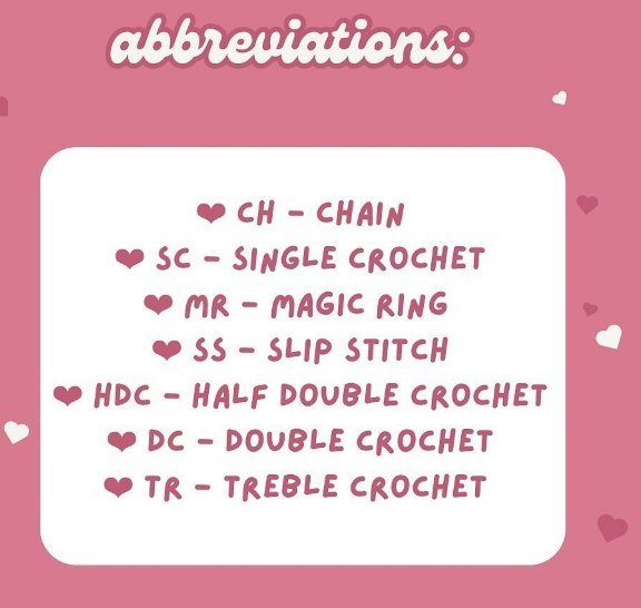 Crochet bookmark flower - Abbreviations used in this crochet bookmark flower pattern