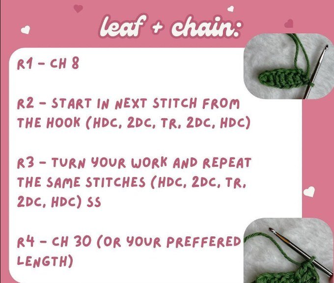Crochet bookmark flower - Leaf and chain rounds of the crochet bookmark flower