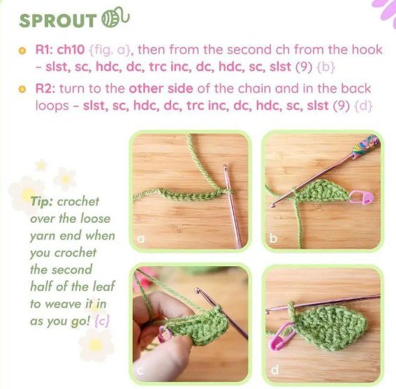 Crochet wired headphones - Sprout leaf rounds 1 and 2 for crochet wired headphones