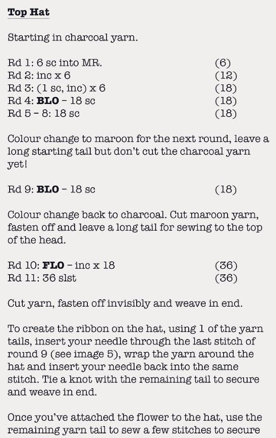 Top hat written instructions, crochet halloween ghost free pattern