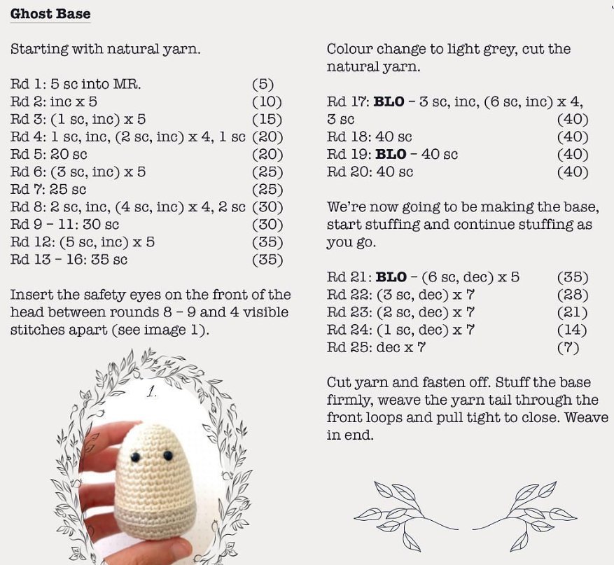 Ghost base written instructions, step 1 of the crochet halloween ghost free pattern