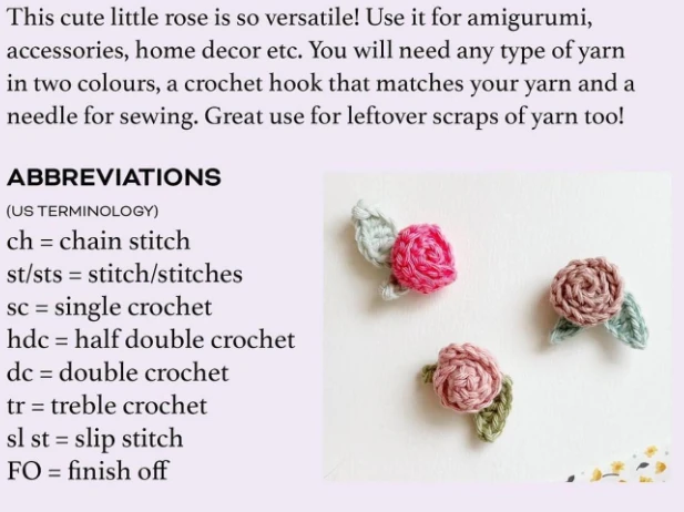 Crochet small flowers pattern materials and abbreviations
