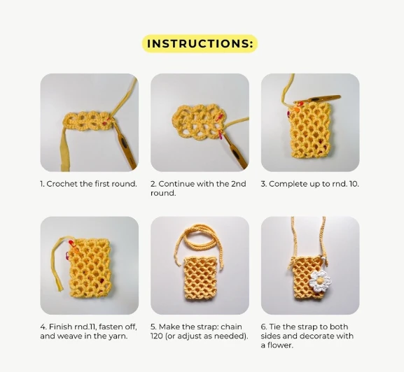 Crochet phone holder - six step photos