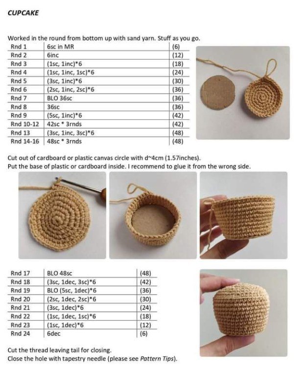 Crochet amigurumi ideas - cupcake base pattern