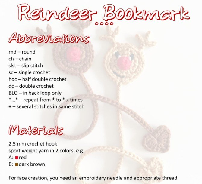 Crochet bookmarks free patterns - abbreviations and materials